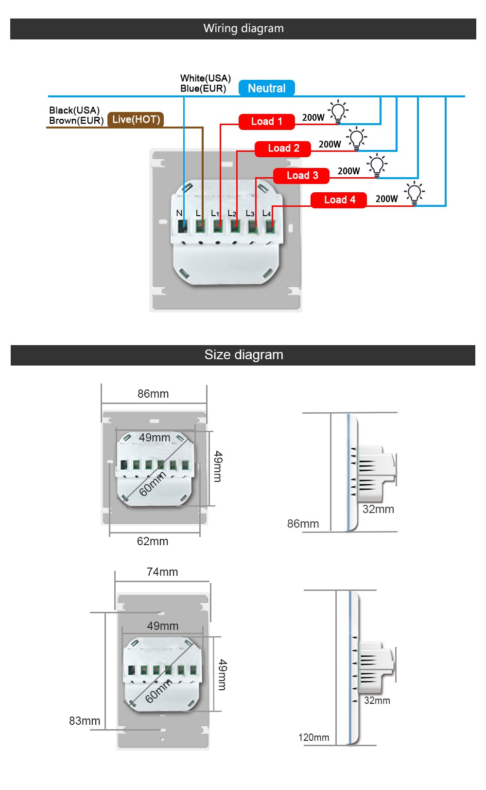 LANBON LCD 4 Gang Smart Switch L8-HB 12 LANBON LCD 4 Gang Smart Switch L8-HB 12